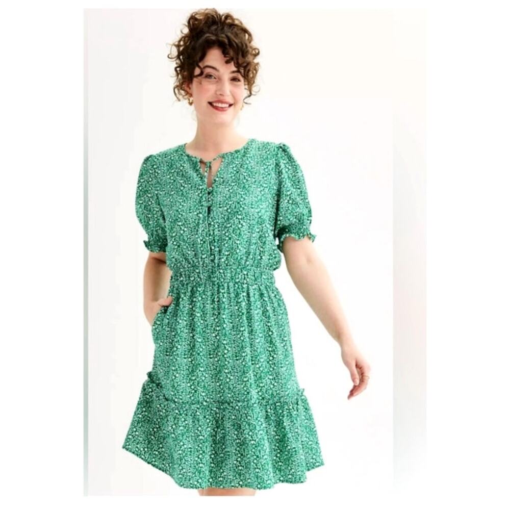 Draper James RSVP $168 Floral Cottagecore Green Boho Summer Mini Dress Medium M1